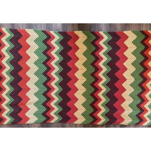 Vintage Retro Boho Afghan 70s Chevron GOLDBERGS TV - Picture 3 of 14